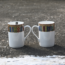 Load image into Gallery viewer, Multicolor Printed Cylindrical Shaped Set of 6 Bone China Mugs - 390 ML