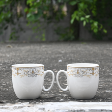 Load image into Gallery viewer, White &amp; Golden Floral Set of 6 Bone China Mugs - 230 ML
