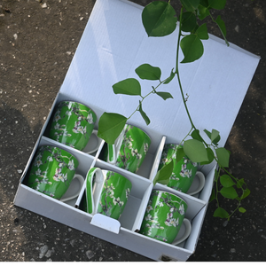 Green Floral Set of 6 Bone China Mugs - 270 ML