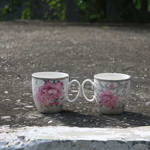 Load image into Gallery viewer, White &amp; Pink Floral Print Set of 6 Bone China Mugs - 230 ML