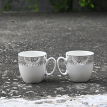 Load image into Gallery viewer, White with Silver Print Set of 6 Bone China Mugs - 230 ML