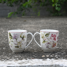 Load image into Gallery viewer, White &amp; Pink Floral Set of 2 Bone China Mugs - 400 ML