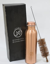 Load image into Gallery viewer, Copper Bottle with Coconut Coir Cleaning Brush &amp; Pitambari (1 Litre)