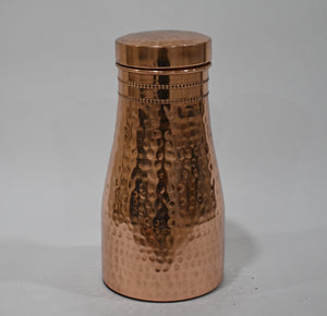 Copper Hammered Bottle Jar with Pitambari (1 Litre)