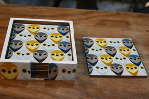Multicolor Owls MDF Printed Coaster Set With Holder