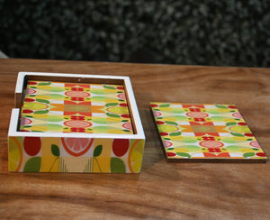 Multicolor Lemon MDF Printed Coaster Set With Holder