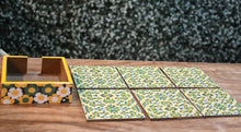 Load image into Gallery viewer, Yellow &amp; Green Floral MDF Printed Coaster Set With Holder
