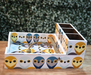 Multicolor Owls MDF Printed Cutlery & Tissue Holder Tray