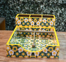 Load image into Gallery viewer, Yellow &amp; Green Floral MDF Printed Cutlery &amp; Tissue Holder Tray