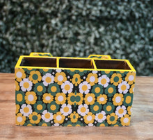 Load image into Gallery viewer, Yellow &amp; Green Floral MDF Printed Cutlery &amp; Tissue Holder Tray