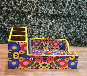 Floral Multicolor MDF Printed Cutlery & Tissue Holder Tray