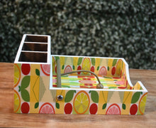 Load image into Gallery viewer, Multicolor Lemon MDF Printed Cutlery &amp; Tissue Holder Tray