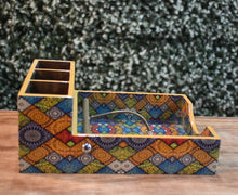 Load image into Gallery viewer, Multicolor Mandala MDF Printed Cutlery &amp; Tissue Holder Tray