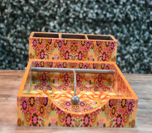 Load image into Gallery viewer, Orange Floral MDF Printed Cutlery &amp; Tissue Holder Tray