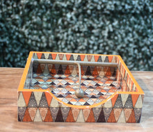 Load image into Gallery viewer, Orange &amp; Black Mandala MDF Printed Tissue Holder Tray