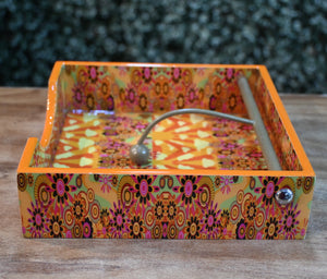 Orange Floral MDF Printed Tissue Holder Tray