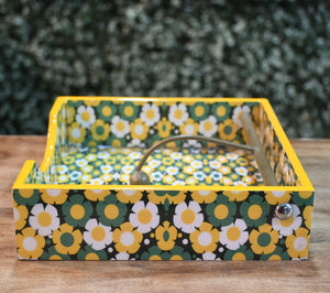 Yellow & Green Floral MDF Printed Tissue Holder Tray