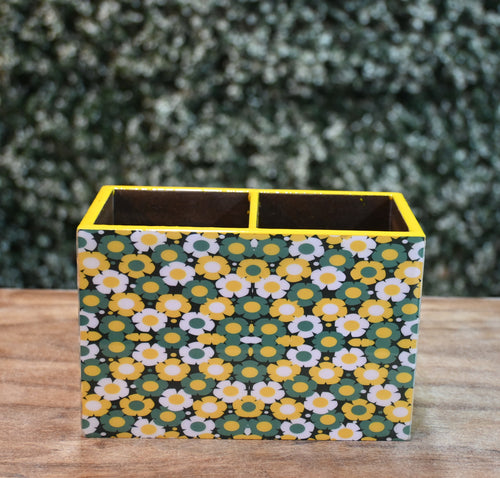 Yellow & Green Floral MDF Printed Cutlery Holder