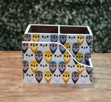 Load image into Gallery viewer, Multicolor Owls MDF Printed Cutlery &amp; Tissue Holder