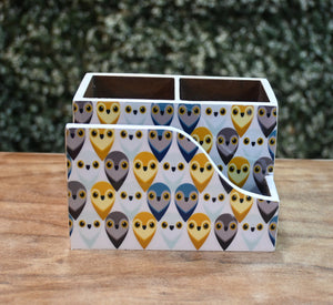 Multicolor Owls MDF Printed Cutlery & Tissue Holder