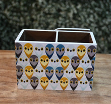 Load image into Gallery viewer, Multicolor Owls MDF Printed Cutlery &amp; Tissue Holder