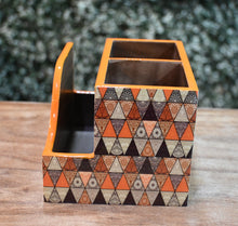 Load image into Gallery viewer, Orange &amp; Black Mandala MDF Printed Cutlery &amp; Tissue Holder