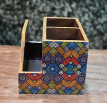 Load image into Gallery viewer, Multicolor Mandala MDF Printed Cutlery &amp; Tissue Holder