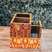 Load image into Gallery viewer, Orange Floral MDF Printed Cutlery &amp; Tissue Holder