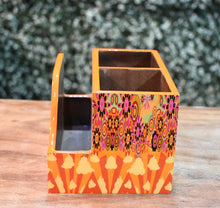 Load image into Gallery viewer, Orange Floral MDF Printed Cutlery &amp; Tissue Holder