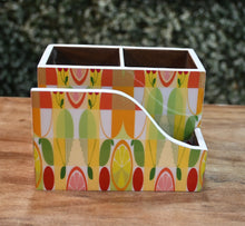 Load image into Gallery viewer, Multicolor Lemon MDF Printed Cutlery &amp; Tissue Holder