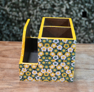 Yellow & Green Floral MDF Printed Cutlery & Tissue Holder