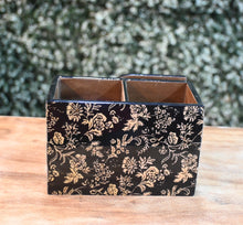 Load image into Gallery viewer, Black MDF Printed Cutlery &amp; Tissue Holder