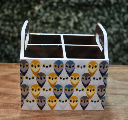 Multicolor Owls MDF Printed Cutlery Holder with Handles