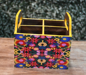 Floral Multicolor MDF Printed Cutlery Holder with Handles