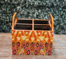 Load image into Gallery viewer, Orange Floral MDF Printed Cutlery Holder with Handles
