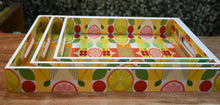 Load image into Gallery viewer, Multicolor Lemon MDF Printed Rectangular Tray (Set of 3)