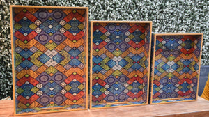 Multicolor Mandala MDF Printed Rectangular Tray (Set of 3)
