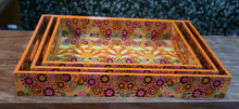 Load image into Gallery viewer, Orange Floral MDF Printed Rectangular Tray (Set of 3)