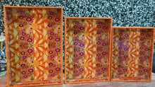 Load image into Gallery viewer, Orange Floral MDF Printed Rectangular Tray (Set of 3)