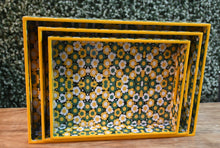 Load image into Gallery viewer, Yellow &amp; Green Floral MDF Printed Rectangular Tray (Set of 3)
