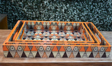 Load image into Gallery viewer, Orange &amp; Black Mandala MDF Printed Rectangular Tray (Set of 3)