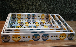 Multicolor Owls MDF Printed Rectangular Tray (Set of 3)