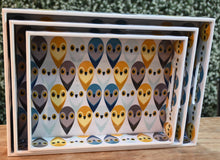 Load image into Gallery viewer, Multicolor Owls MDF Printed Rectangular Tray (Set of 3)