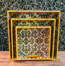 Load image into Gallery viewer, Yellow &amp; Green Floral MDF Printed Square Tray (Set of 3)