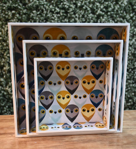 Multicolor Owls MDF Printed Square Tray (Set of 3)