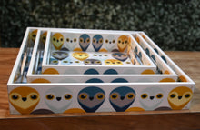Load image into Gallery viewer, Multicolor Owls MDF Printed Square Tray (Set of 3)