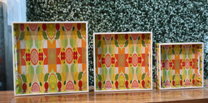 Multicolor Lemon MDF Printed Square Tray (Set of 3)