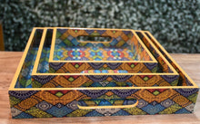 Load image into Gallery viewer, Multicolor Mandala MDF Printed Square Tray (Set of 3)