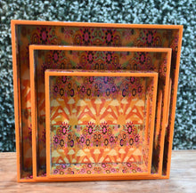 Load image into Gallery viewer, Orange Floral MDF Printed Square Tray (Set of 3)