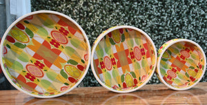 Multicolor Lemon MDF Printed Round Tray (Set of 3)